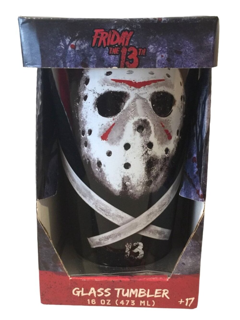 FRIDAY The 13th Jason Voorhees Black Glass Tumbler with White Interior 16 oz